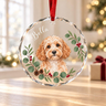 Personalized Floral Pet Portrait Ornament – Custom Photo & Name Gift