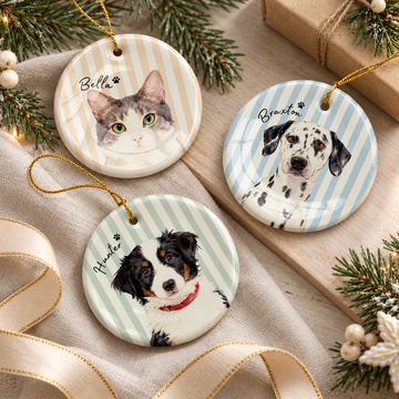 Personalized Watercolor Pet Portrait Ornament – Christmas Pet Lover Gift