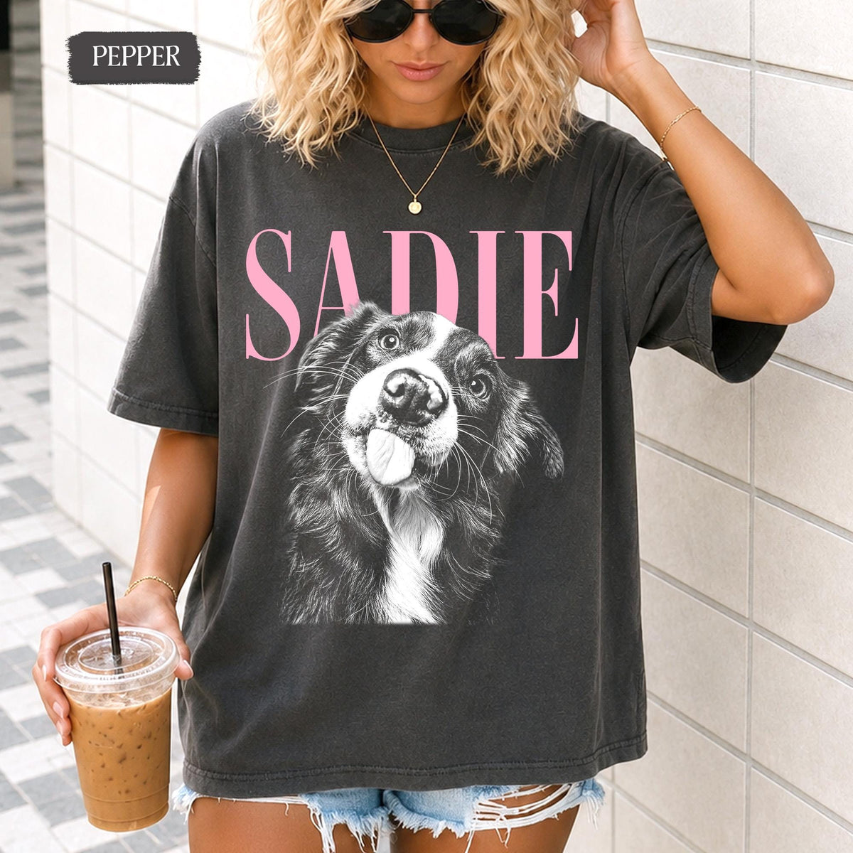 Personalized Black & White Pet Portrait Tee – Custom Name & Photo example 5