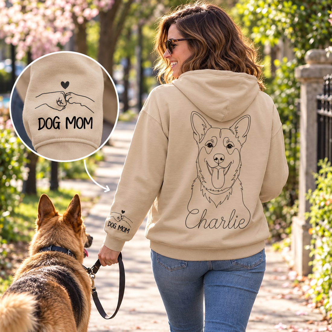Personalized Pet Portrait Hoodie with Sleeve Print – Custom Photo & Name Gift