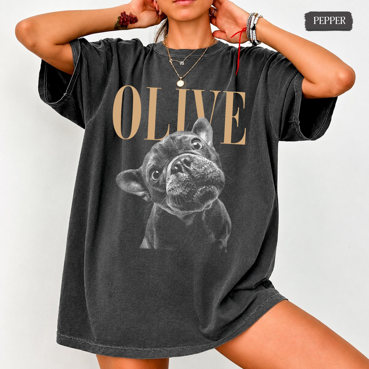 Personalized Black & White Pet Portrait Tee – Custom Name & Photo example 4