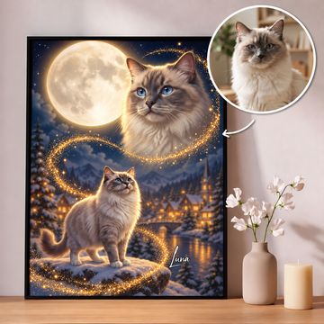 Personalized Christmas Cat Portrait Poster – Custom Photo & Name Gift