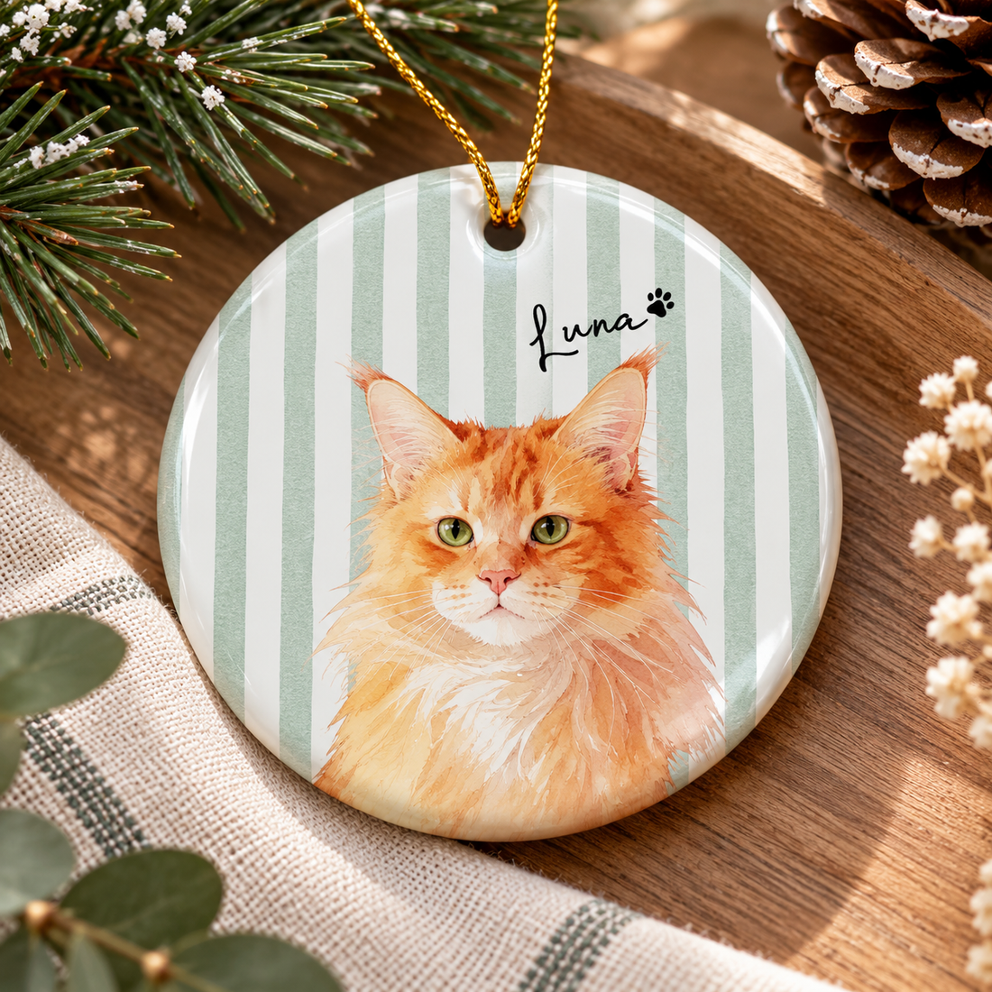 Personalized Watercolor Pet Portrait Ornament – Christmas Pet Lover Gift