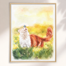 Custom Watercolor Pet Portrait – Sunny Meadow Scene from Your Photo