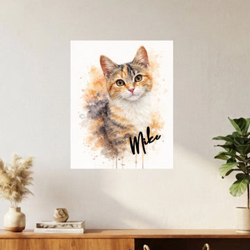 Custom Cat Portrait Poster - Water Color Effect