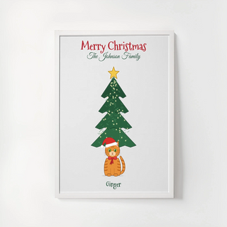 Personalized Christmas Cat Framed Poster – Custom Family & Pet Name