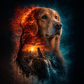 Sunset double exposure custom pet portrait – flat artwork