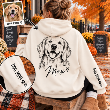 Personalized Pet Line Art Hoodie with Sleeve Print – Custom Photo & Name Gift