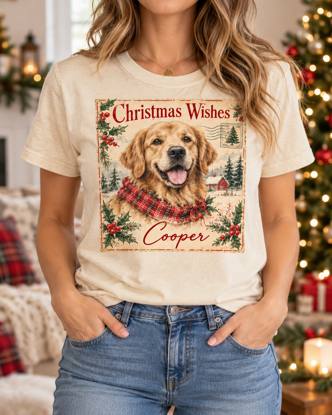 Personalized Christmas Pet Photo Comfort Colors Tee – 3 Designs