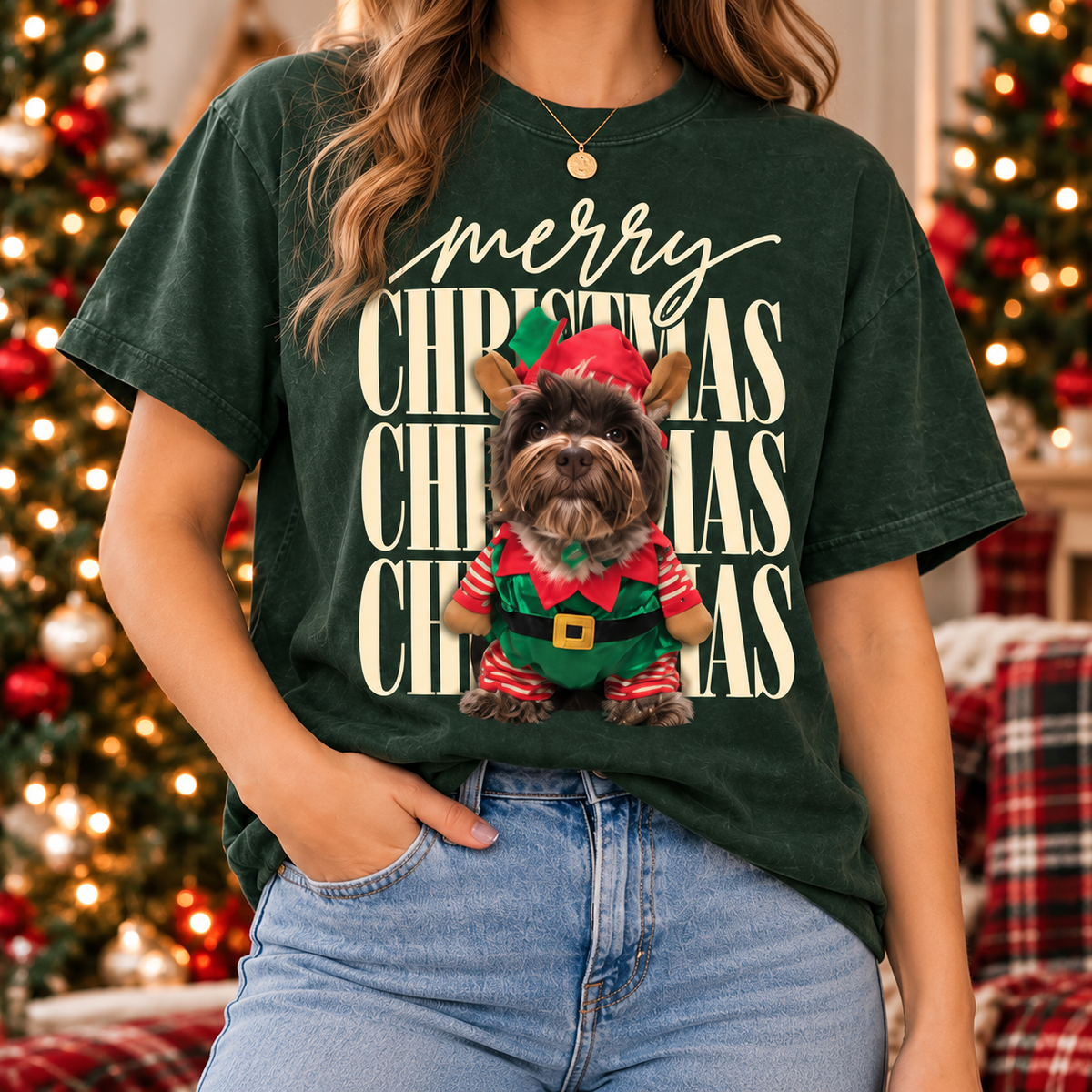 Personalized Christmas Costume Pet Portrait Tee – Custom Photo example 2