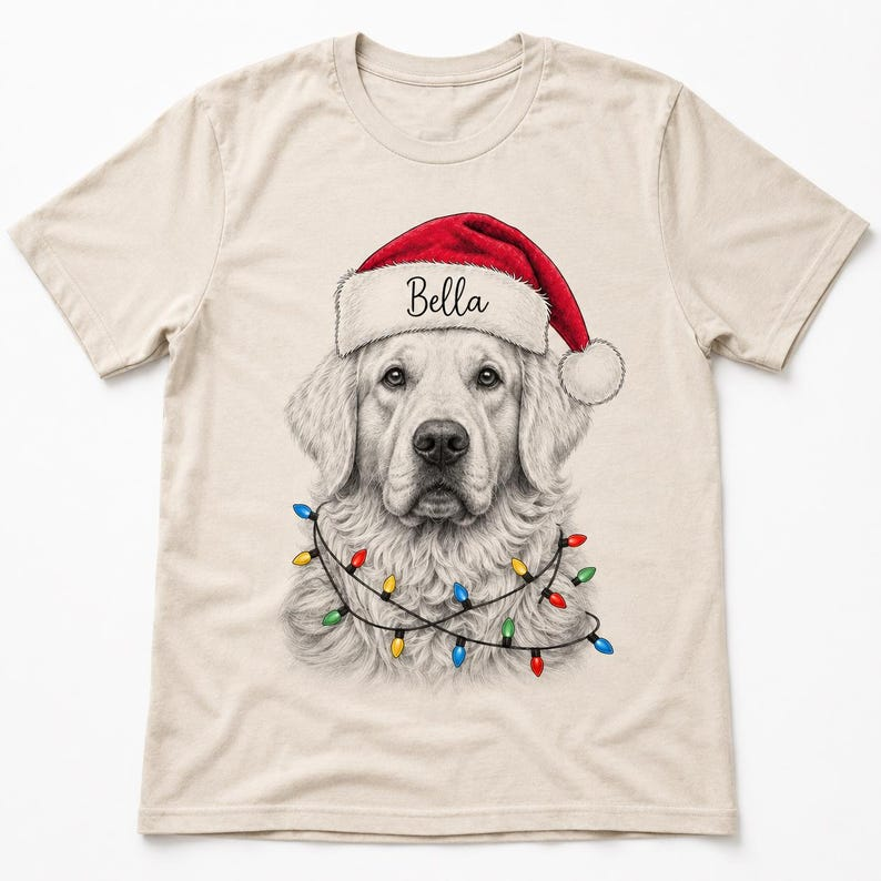 Personalized Christmas Sketch Pet Portrait Tee – Custom Name & Photo example 7