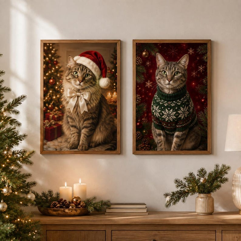 Custom Winter Pet Portrait – Snowy Christmas Scarf Painting