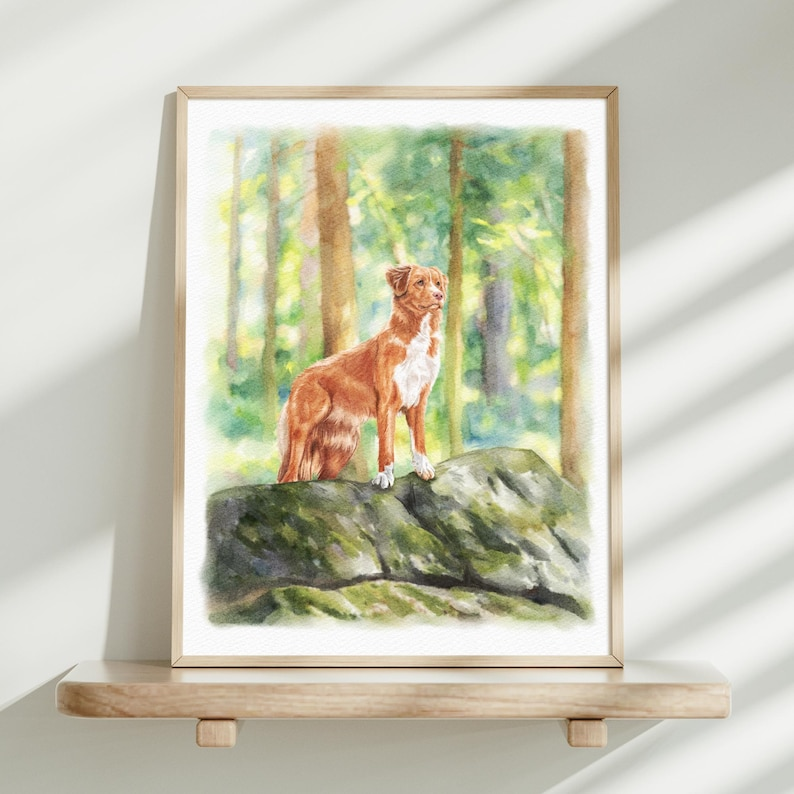 Custom Watercolor Pet Portrait – Green Garden Scene from Your Photo