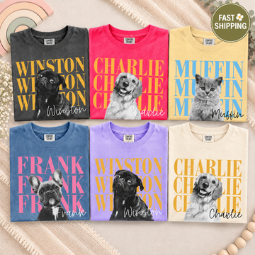 Personalized Repeat Name Pet Portrait Tee – Custom Name & Photo