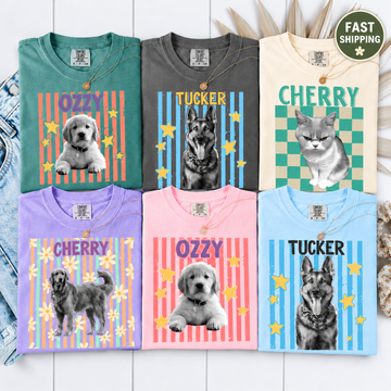 Personalized Pastel Star Pet Portrait Tee – Custom Name & Photo