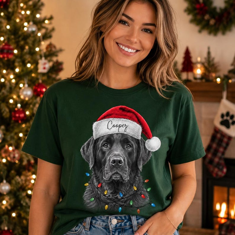 Personalized Christmas Sketch Pet Portrait Tee – Custom Name & Photo example 2