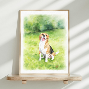 Custom Watercolor Pet Portrait – Green Garden Scene from Your Photo
