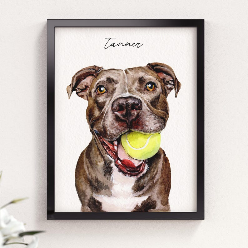 Personalized Watercolor Pet Portrait Poster – Realistic Dog Portrait with Name