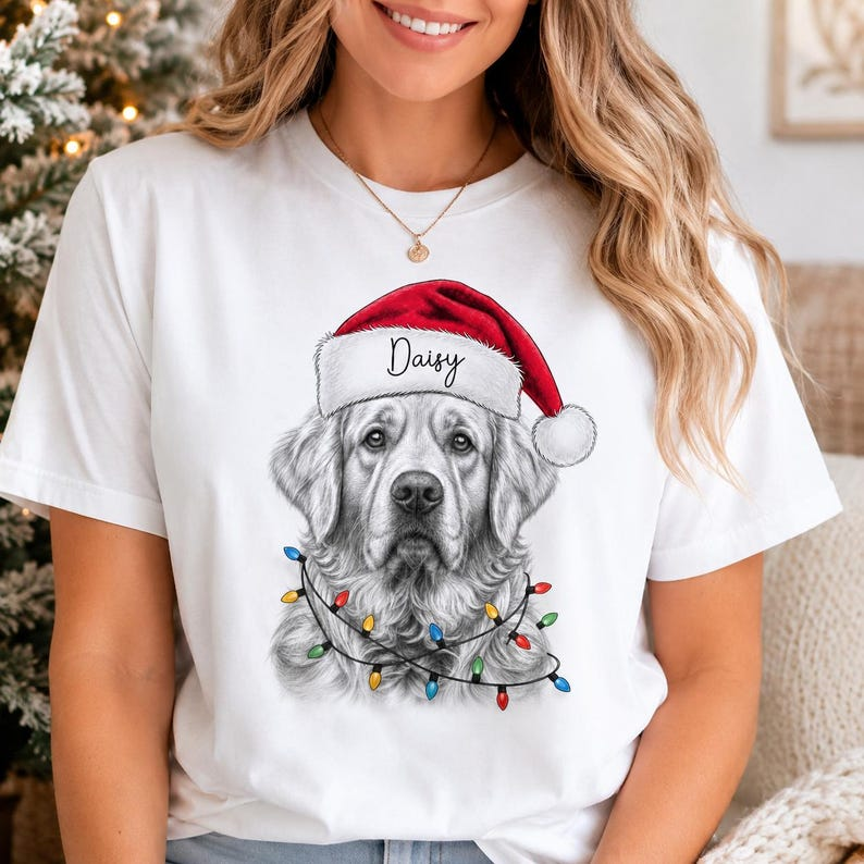 Personalized Christmas Sketch Pet Portrait Tee – Custom Name & Photo example 4