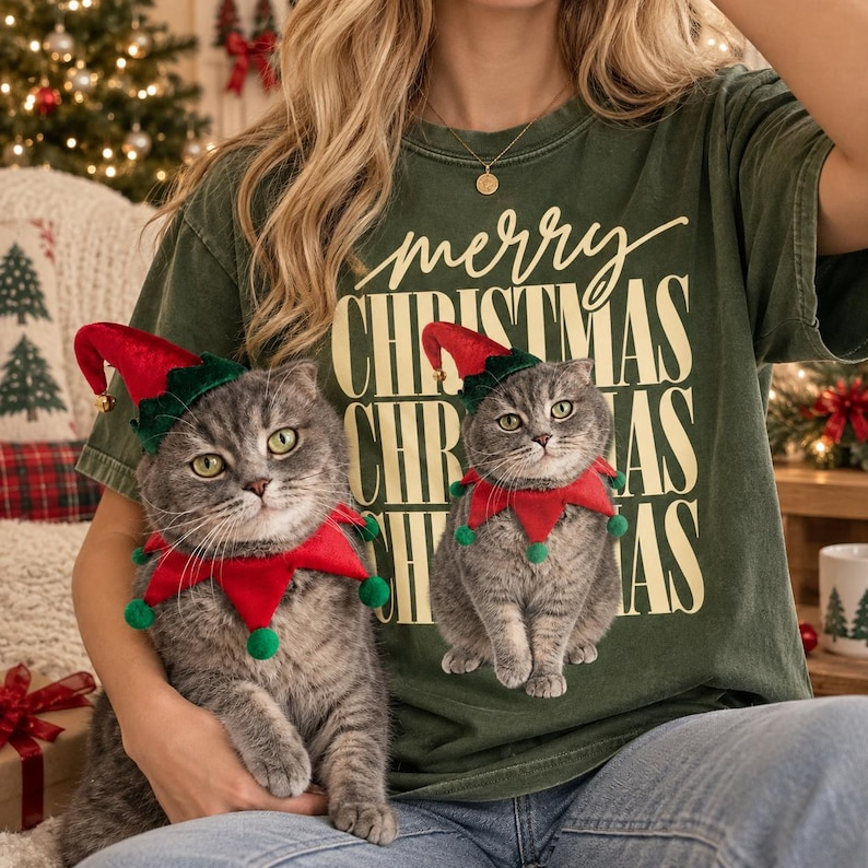 Personalized Christmas Costume Pet Portrait Tee – Custom Photo example 7