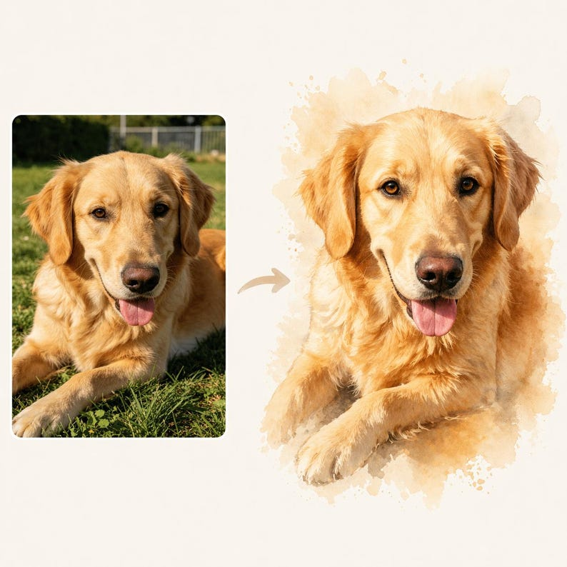 Personalized Watercolor Pet Portrait Poster – Custom Dog & Cat Name Gift