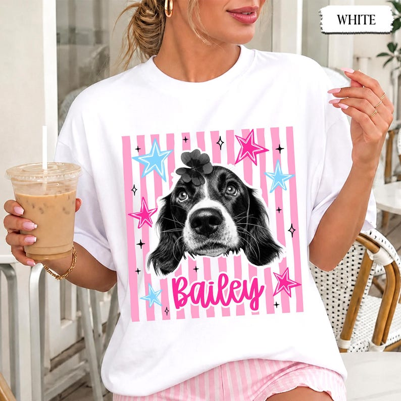 Personalized Retro Checkerboard Pet Portrait Tee – Custom Name & Photo example 4