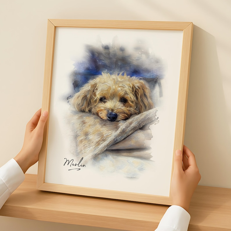 Custom Watercolor Pet Portrait – Personalized Memorial Art with Name