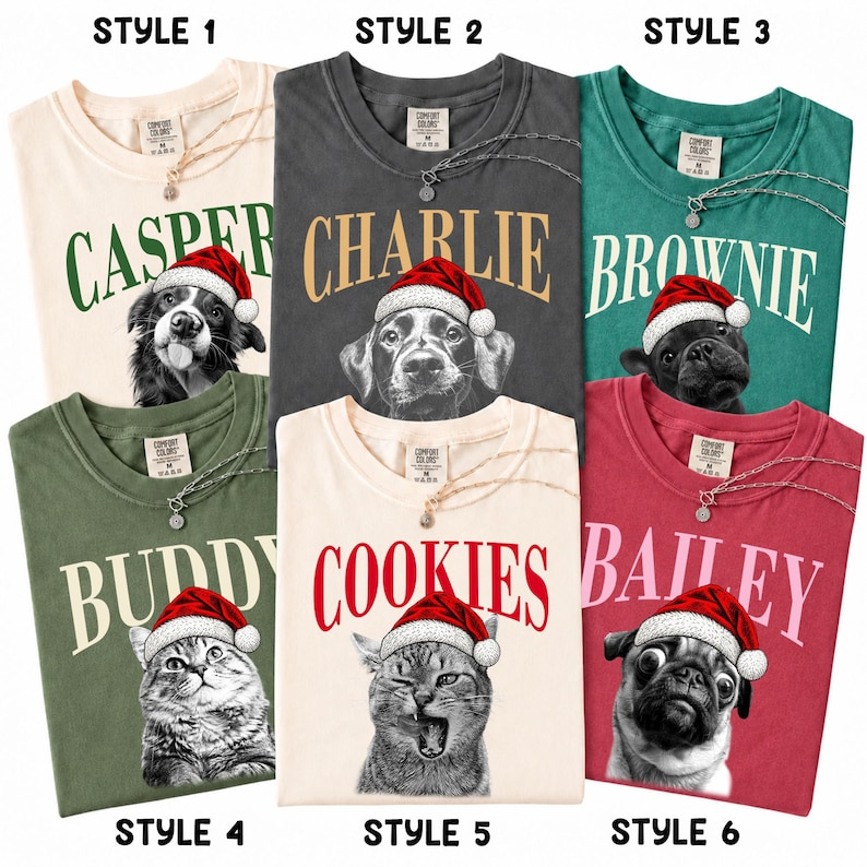 Personalized Santa Hat Pet Portrait Tee – Custom Name & Photo