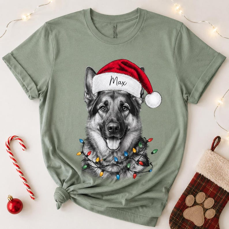 Personalized Christmas Sketch Pet Portrait Tee – Custom Name & Photo example 6