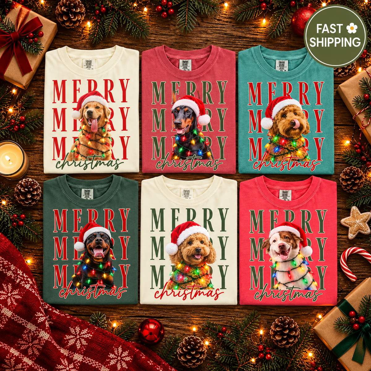 Personalized Merry Christmas Pet Portrait Tee – Custom Photo