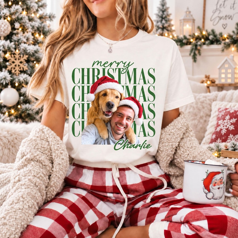 Personalized Merry Christmas Pet & Family Tee – Up to 3 Portraits example 3