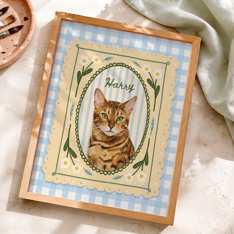 Custom Pet Portrait – Strawberry Frame Illustration with Name