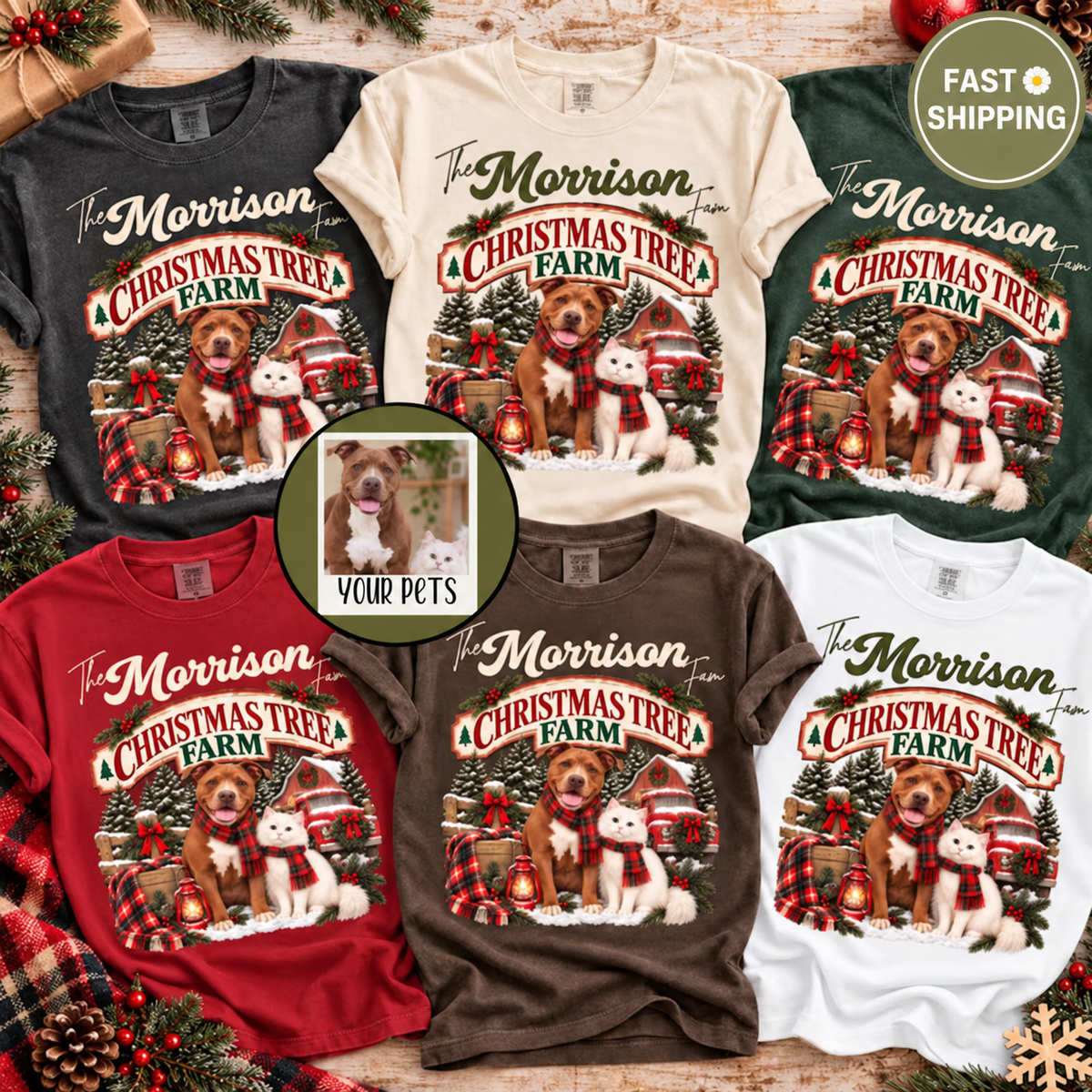 Christmas Tree Farm Pet Portrait Tee – image 1