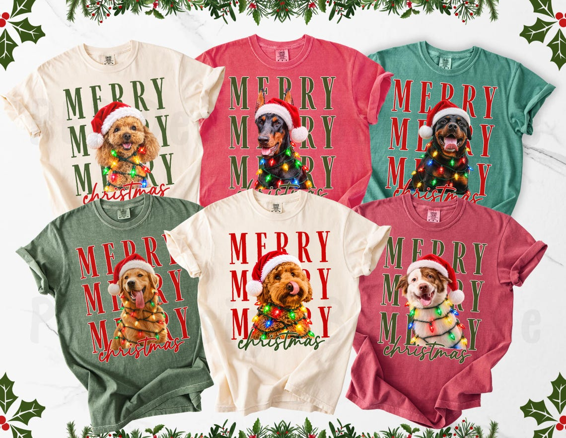 Personalized Merry Christmas Pet Portrait Tee – Custom Photo example 6