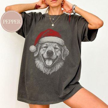 Personalized Christmas Pet Portrait Shirt – Santa Hat Custom Pet Photo