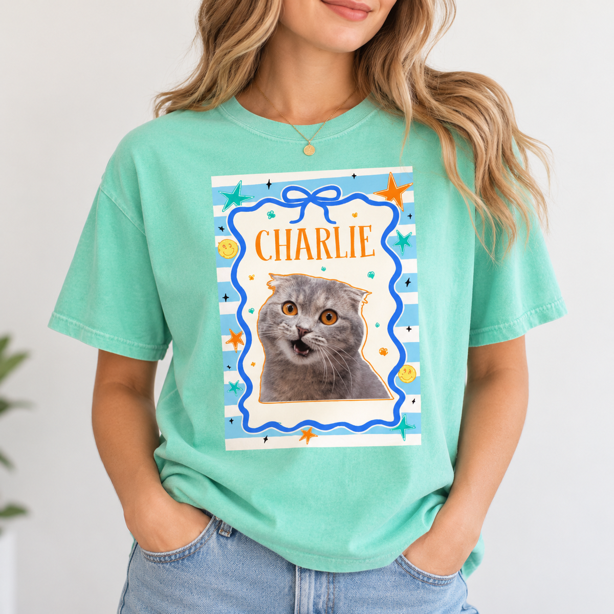 Preppy Bow Frame Pet Portrait Tee – image 3