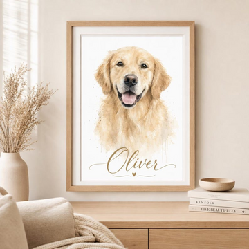 Personalized Watercolor Pet Portrait Poster – Custom Dog & Cat Name Gift