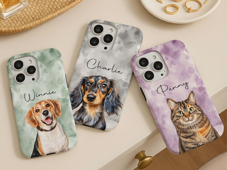 Personalized Watercolor Pet Phone Case – Custom Photo & Name Gift