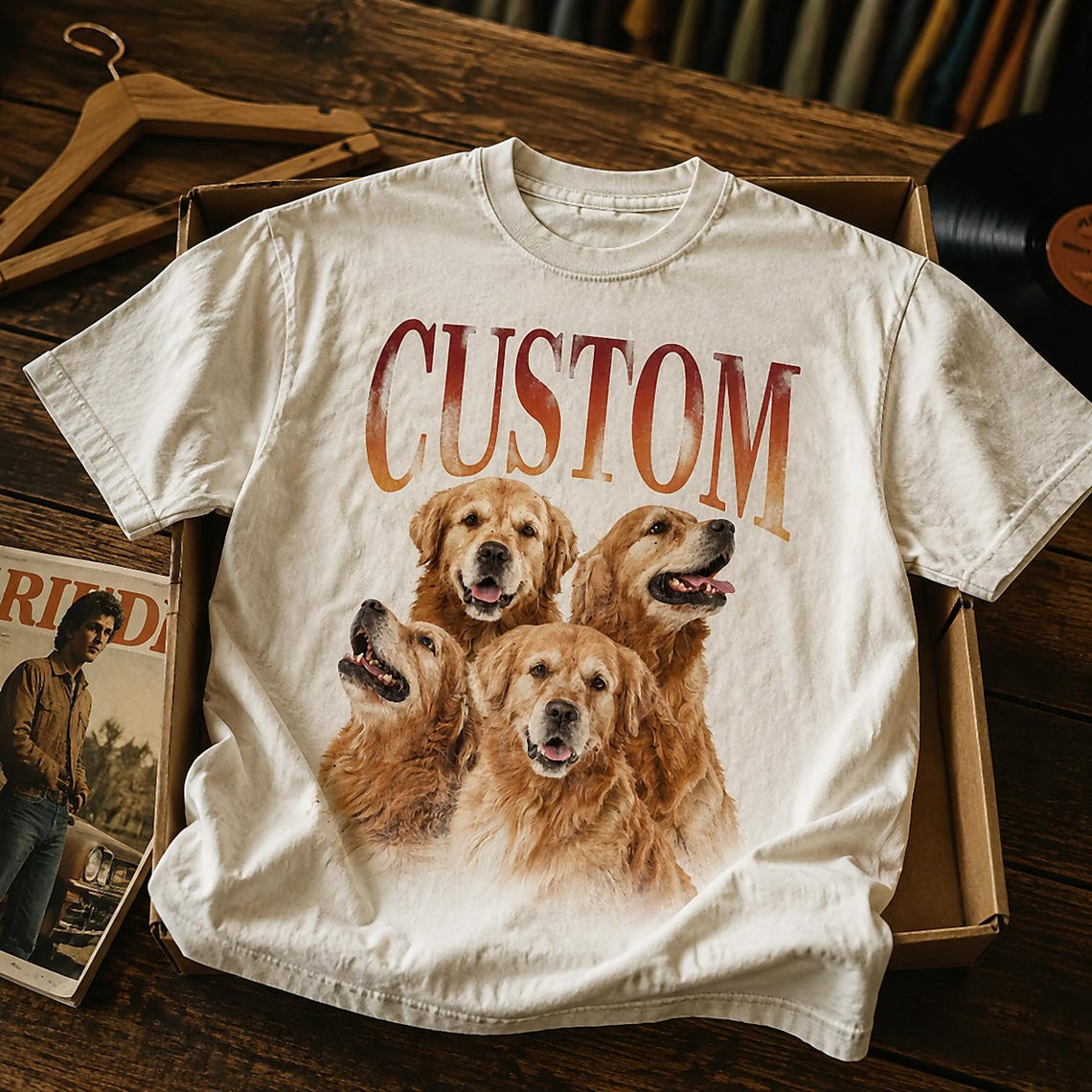 Personalized 90s Rap Style Pet Portrait Tee – Custom Name & Up to 5 Pets example 7