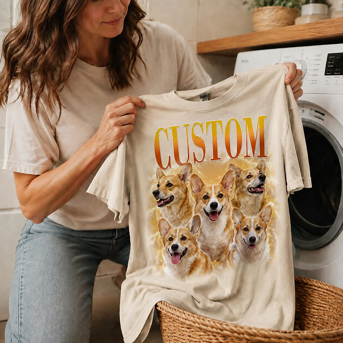 Personalized 90s Rap Style Pet Portrait Tee – Custom Name & Up to 5 Pets example 3