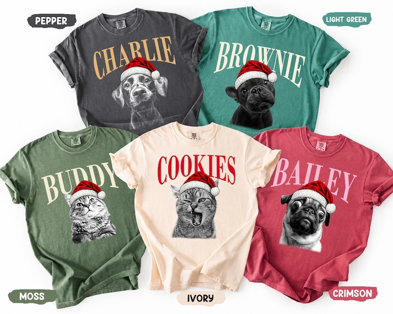 Personalized Santa Hat Pet Portrait Tee – Custom Name & Photo example 6