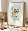 Custom Watercolor Pet Portrait – Full Body Dog Art with Name