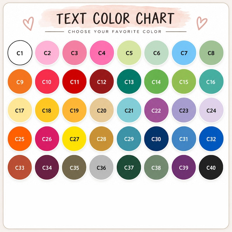 Text color chart C1–C40