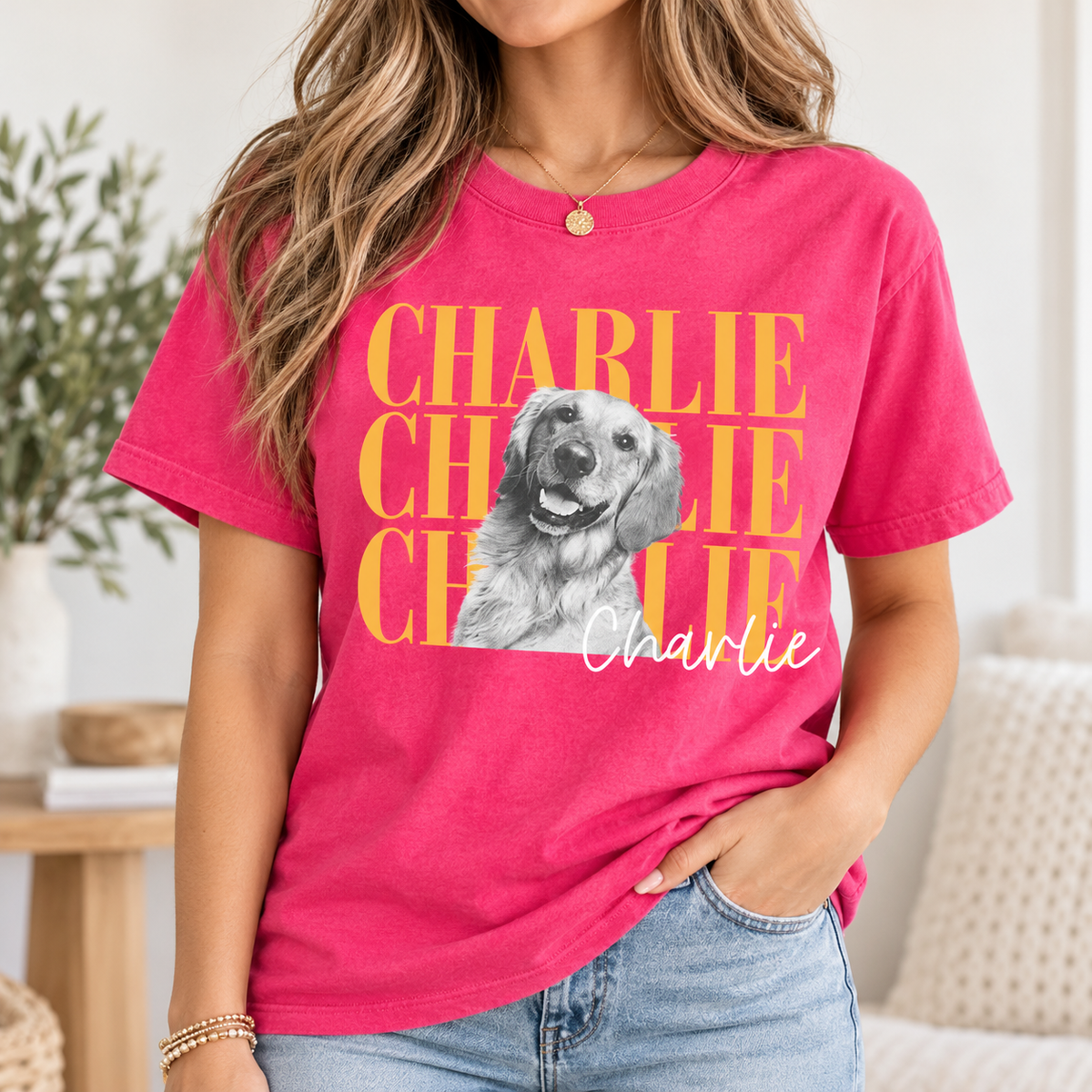Personalized Repeat Name Pet Portrait Tee – Custom Name & Photo example 3