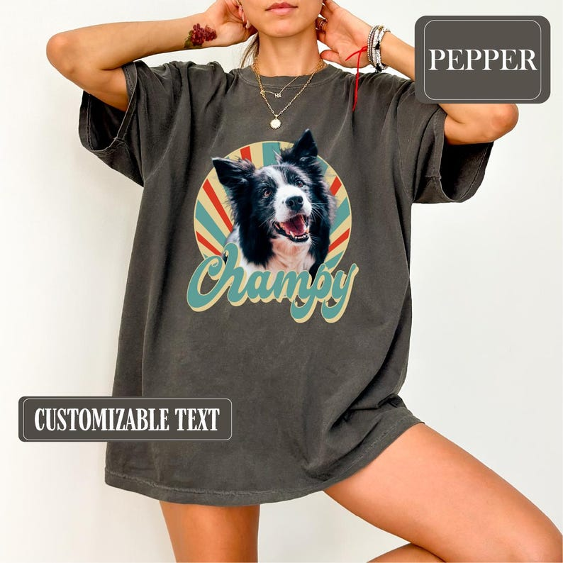 Personalized Retro Sunburst Pet Portrait Tee – Custom Name & Photo example 6