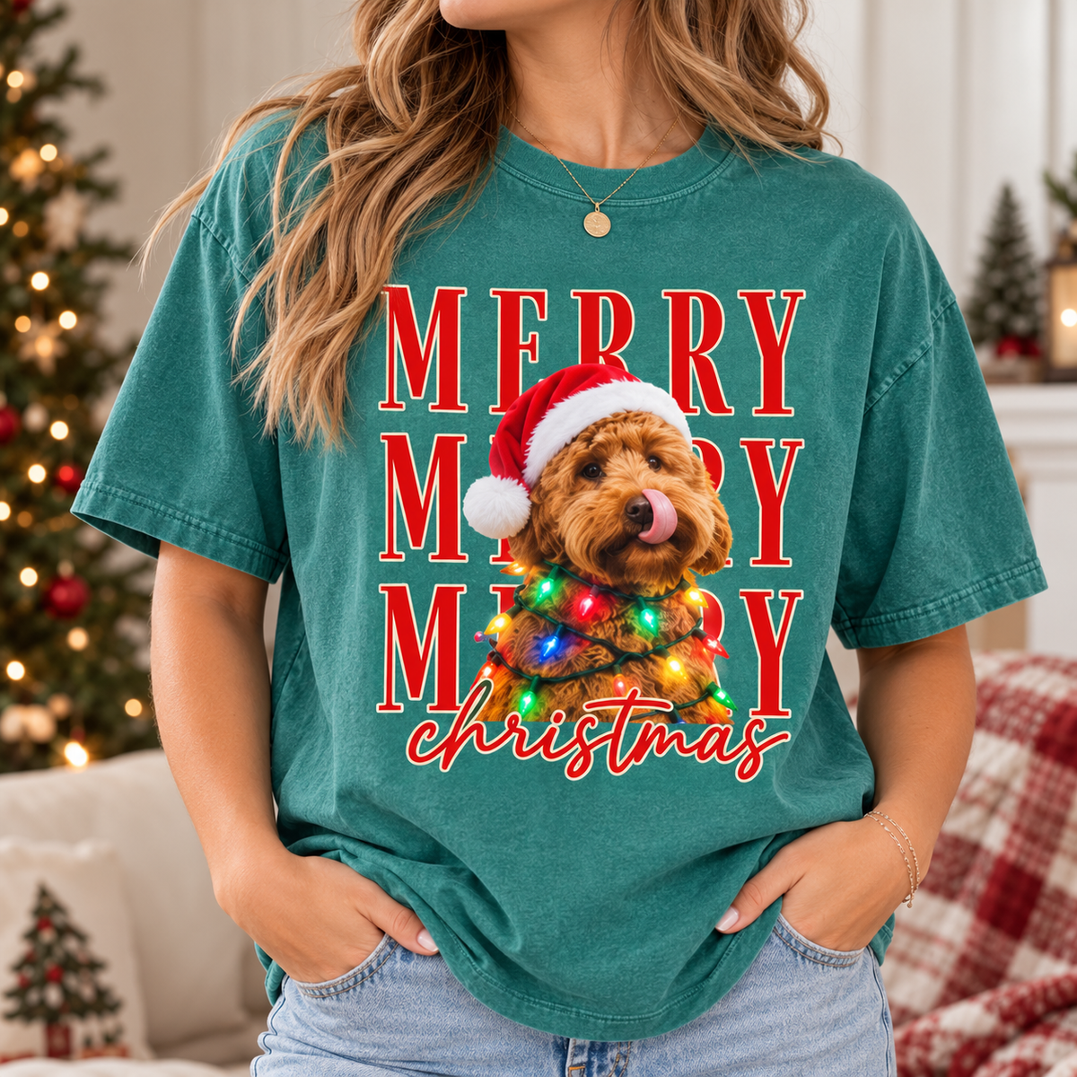 Personalized Merry Christmas Pet Portrait Tee – Custom Photo example 3