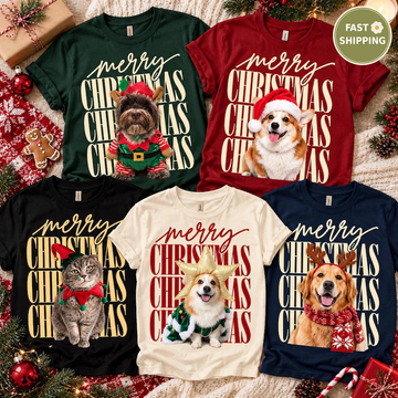 Personalized Christmas Costume Pet Portrait Tee – Custom Photo