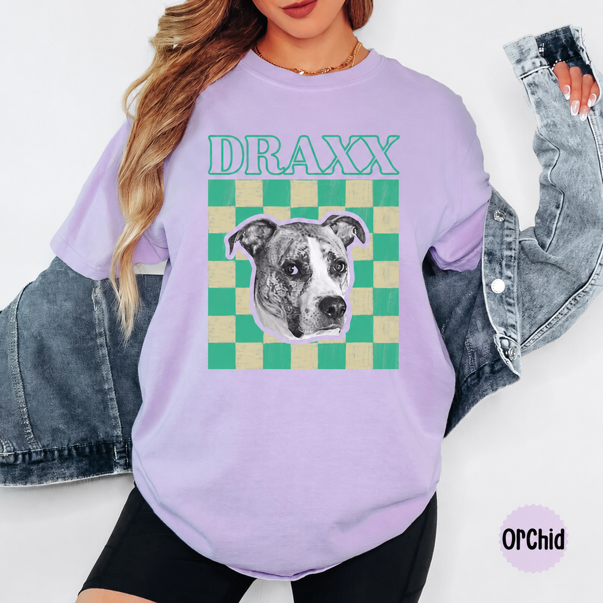 Personalized Retro Pattern Pet Portrait Tee – 4 Designs, Custom Name & Photo example 6