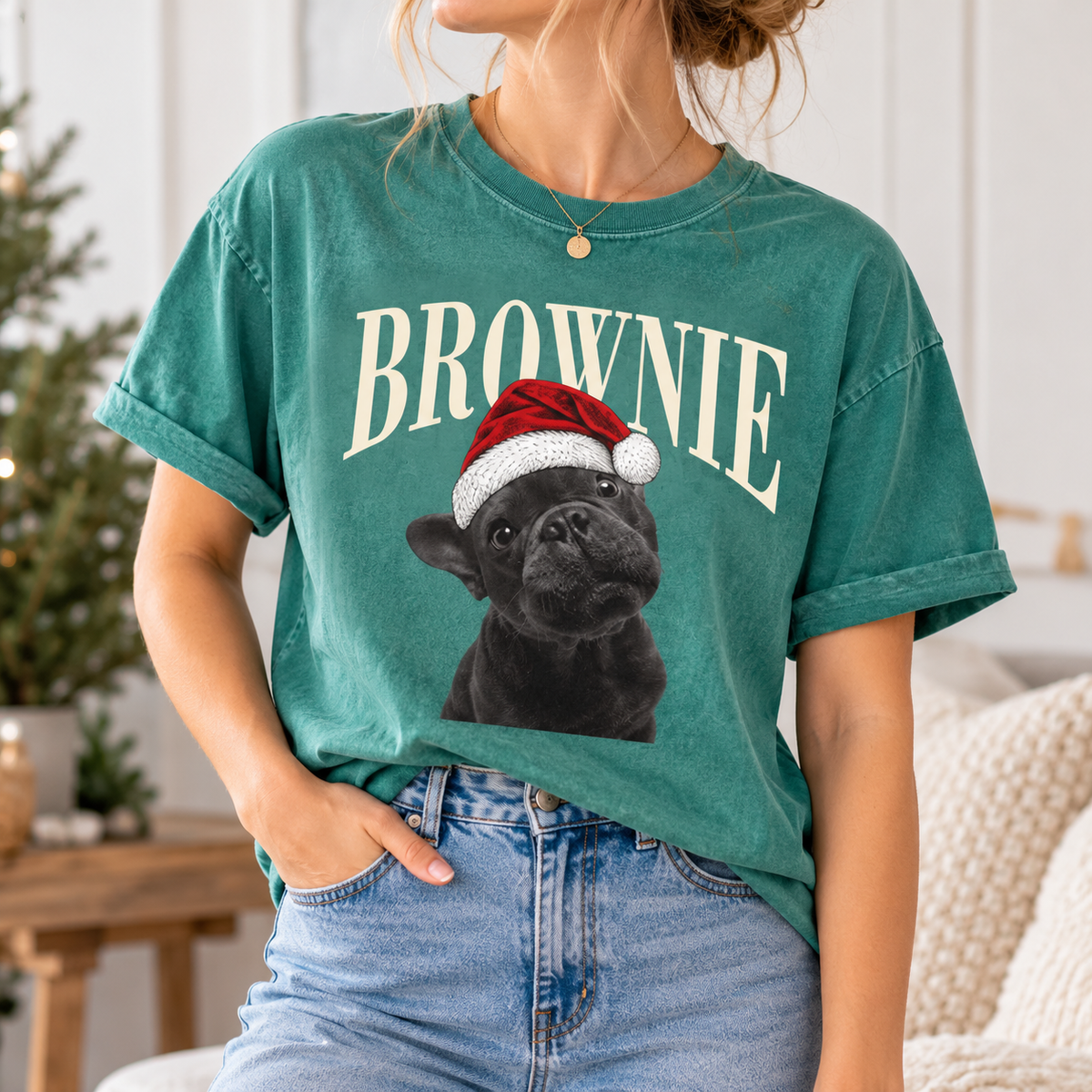 Personalized Santa Hat Pet Portrait Tee – Custom Name & Photo example 3