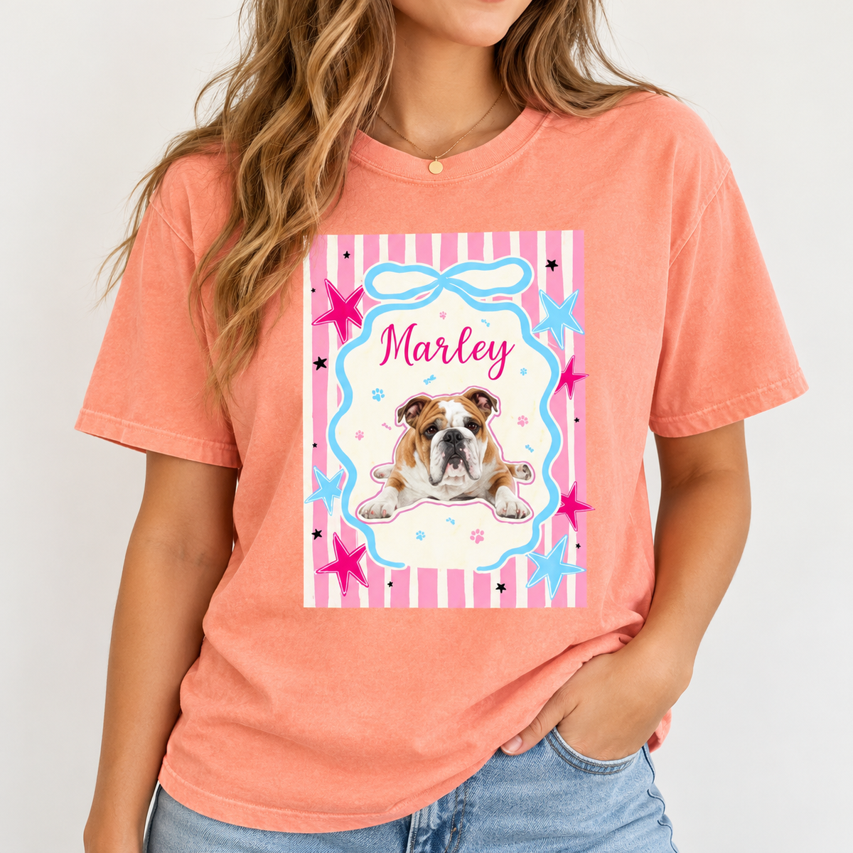 Preppy Bow Frame Pet Portrait Tee – image 4